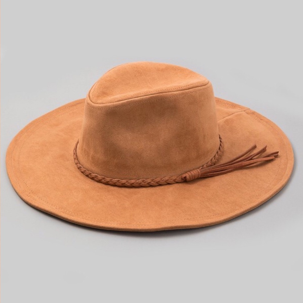 Braided Tassel Faux Suede Hat Tan - Picture 2 of 2